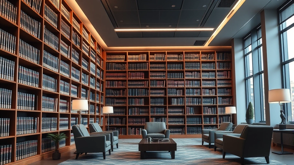 Photograph of a sophisticated law library or research room featuring floor-to-ceiling bookshelves filled with legal volumes, comfortable seating, and modern lighting, symbolizing the extensive resources and specialized knowledge available at major law firms.