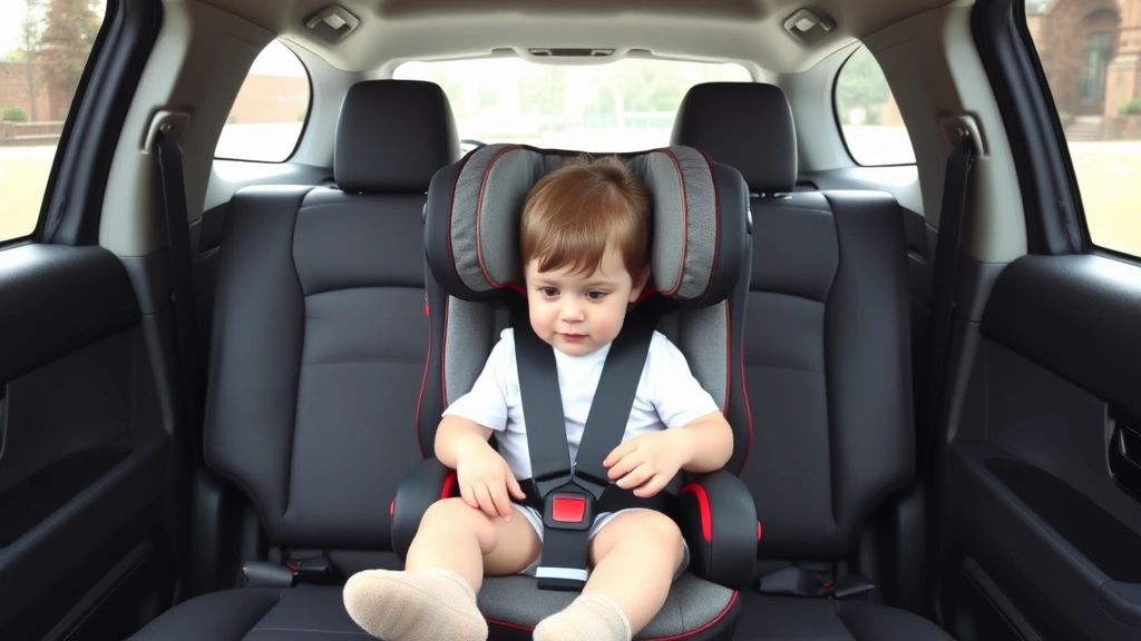 Wide-angle shot of a family vehicle interior showing a forward-facing toddler car seat with booster seat beside it in the back seat, illustrating proper seating arrangement and safety setup