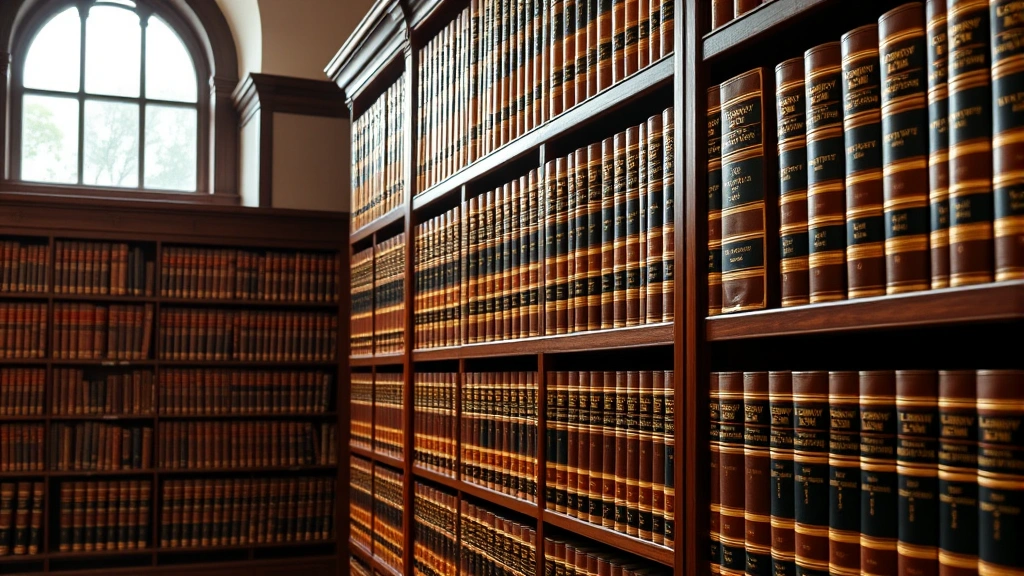 Professional law library interior with rows of Commonwealth Law Reports volumes on mahogany shelves, leather-bound books with gold lettering, natural window light, scholarly atmosphere, no text visible on spines