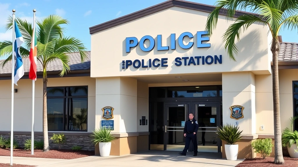 Hawaii police station exterior with official signage, professional law enforcement building, daytime photo with clear architectural details