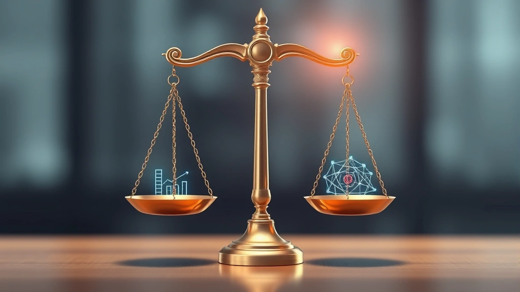 Digital illustration of scales of justice with modern technology elements, representing legal protection and fairness, professional legal concept art