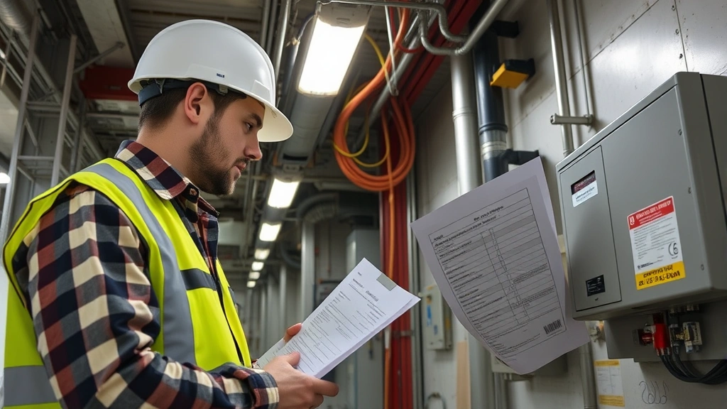 OSHA workplace electrical safety inspection showing proper wiring, grounding, and voltage distribution in commercial facility with compliance documentation visible