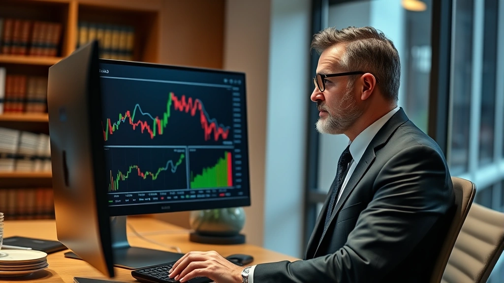 Professional economist or business analyst reviewing demand charts and price analysis graphs on computer screen in modern law office, wearing business attire, focused expression analyzing market data