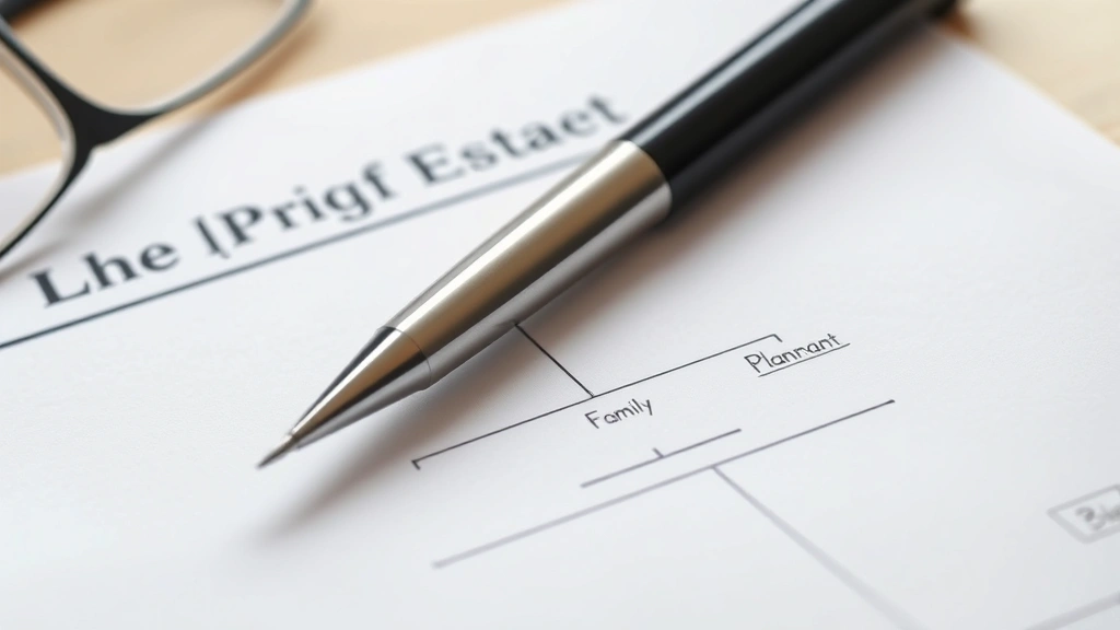 Close-up of signed legal documents and family tree diagram on desk with pen and glasses, representing estate planning and family relationships