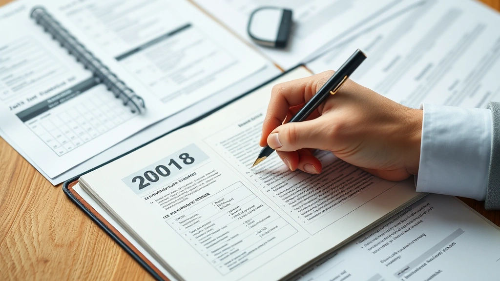 Person writing in detailed journal or log with calendar and documents spread out, organized documentation setup, close-up of hands writing, neutral background, professional organization