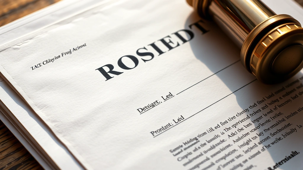 Close-up of property deed or title document with official seal and signature, stacked with other legal documents, warm natural lighting