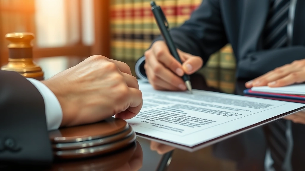 Close-up of notary public stamping and certifying bilingual family documentation in professional office, official seals and documents visible, formal legal setting with law books in background
