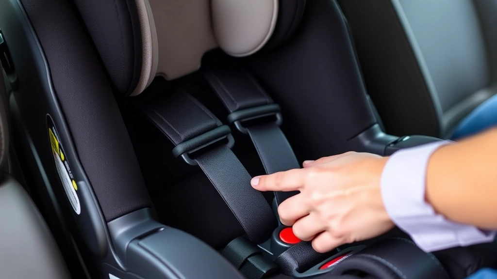 Close-up of a certified child passenger safety technician's hands adjusting LATCH connectors on an infant car seat during installation inspection, demonstrating proper technique and safety verification