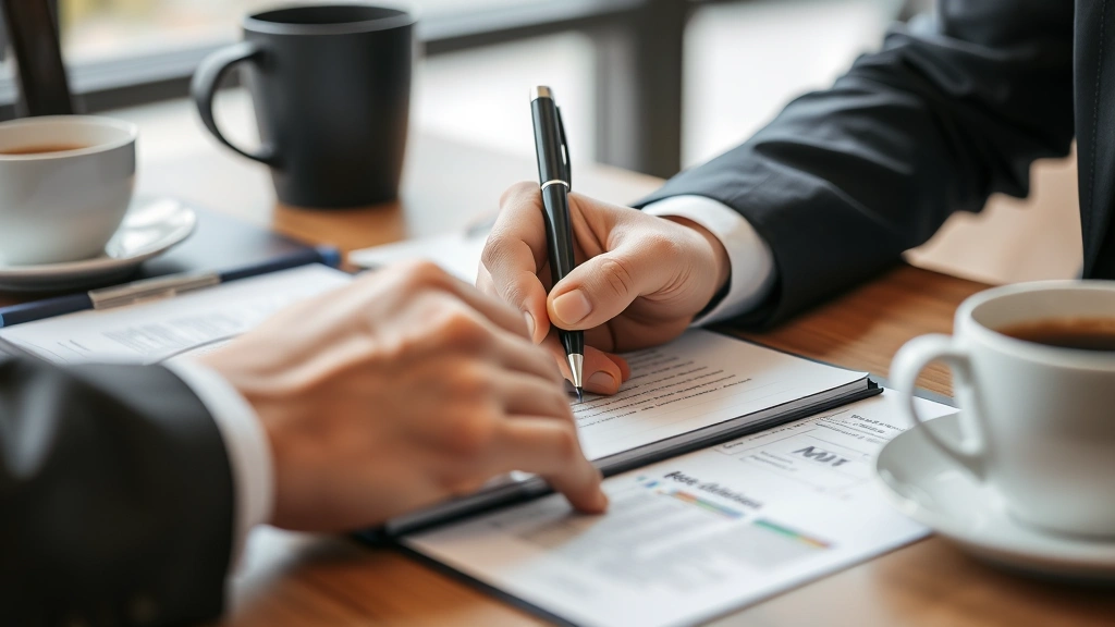Close-up of hands writing detailed notes on incident documentation, notepad on table, pen in motion, coffee cup nearby, natural indoor lighting, professional setting