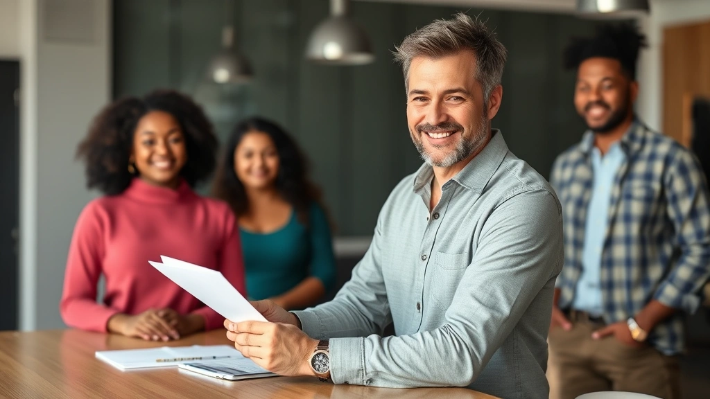 Business owner implementing new paid time off policy with diverse employees in background, representing compliance with Michigan employment law requirements