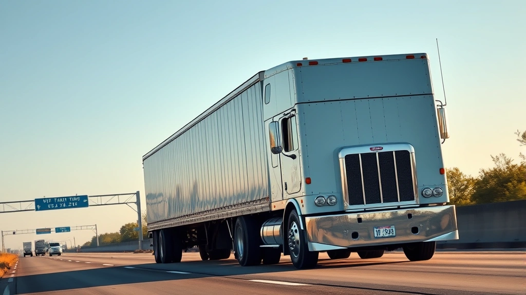 Large commercial semi-truck on Texas highway during daytime, showing scale and power of vehicle, clear weather conditions, realistic highway setting